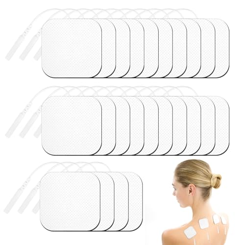YARVPUV 24 almohadillas de electrodo TENS EMS, 5 x 5 cm, electrodos reutilizables para aparatos de electroestimulación y entrenador EMS, ideal para aliviar dolores musculares, de espalda y