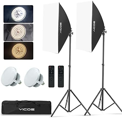 Softbox Lighting Kit, YICOE Photography Lighting Kit 2x19.7"x27.5" Continuous Lighting System with 5700K E27 LED Bulb and Remote for Portrait Product Portrait Video Fashion Photography…