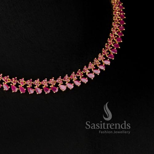 Image of Sasitrends Micro Gold Plated American Diamond Ruby stone Studded Jewellery Set