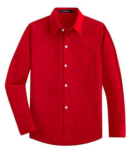 Spring&Gege Boys' Long Sleeve Dress Shirts Formal Uniform Woven Solid, Red, 13-14 Years