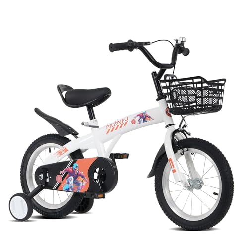 KWOJU 16 inch Sporty Kids Bike with Training Wheels and Stand Adjustable Saddle Suitable for Boys and Girls Aged 4-8 Years Tall Height 41-53 inches Available in a Variety of Colors (White, 16 inch)