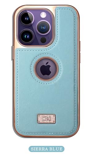 Image of BOUNCEBACK Faux Leather Electroplated Logo Cut Back Case /Cover for iPhone 16 Pro - Sierra Blue