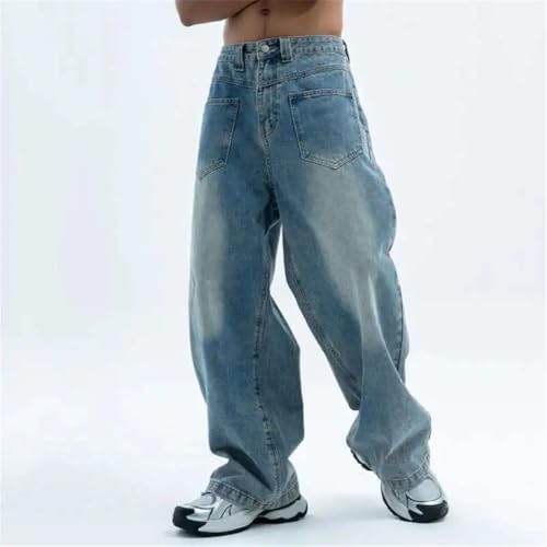 Men's Denim Pants Solid Color Loose Streetwear Trousers Straight Wide Leg Korean Style Jeans 7
