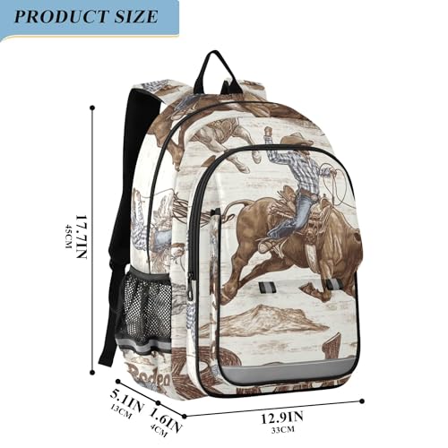 Cowboy Rodeo Pattern Backpack Lightweight Bookbag Laptop Backpack College School Bag for Teen Boys and Girls with Reflective Stripes2