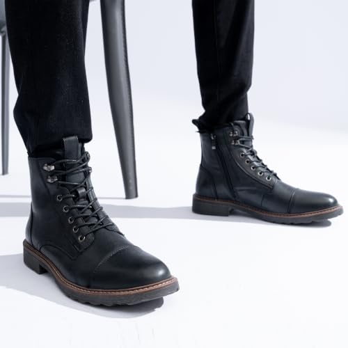 Image of Vostey Mens Motorcycle Boots With Side Zipper Dress Boot