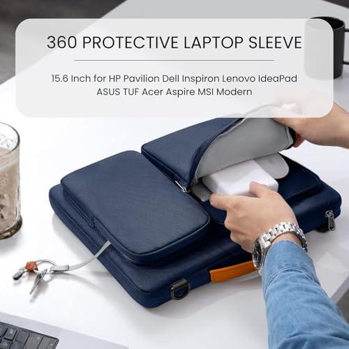Image of MOCA 360 Protective Laptop Sleeve 15.6 Inch for HP Pavilion Dell Inspiron Lenovo IdeaPad ASUS TUF Acer Aspire MSI Modern Water Resistant Slim Shockproof Laptop Case (Navy Blue)