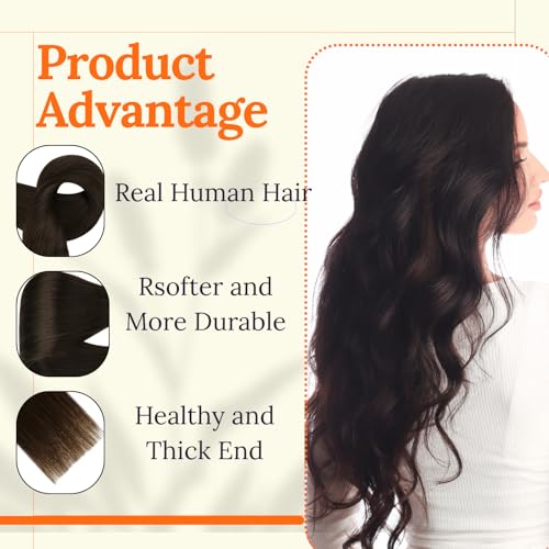 Image of Full Shine 28 Inch Sew In Hair Extensions Real Human Hair Color Dark Brown Weft Extensions Soft Silky Hair 180G Sew In Extensions Remy Hair Weft Invisible Human Hair For Women