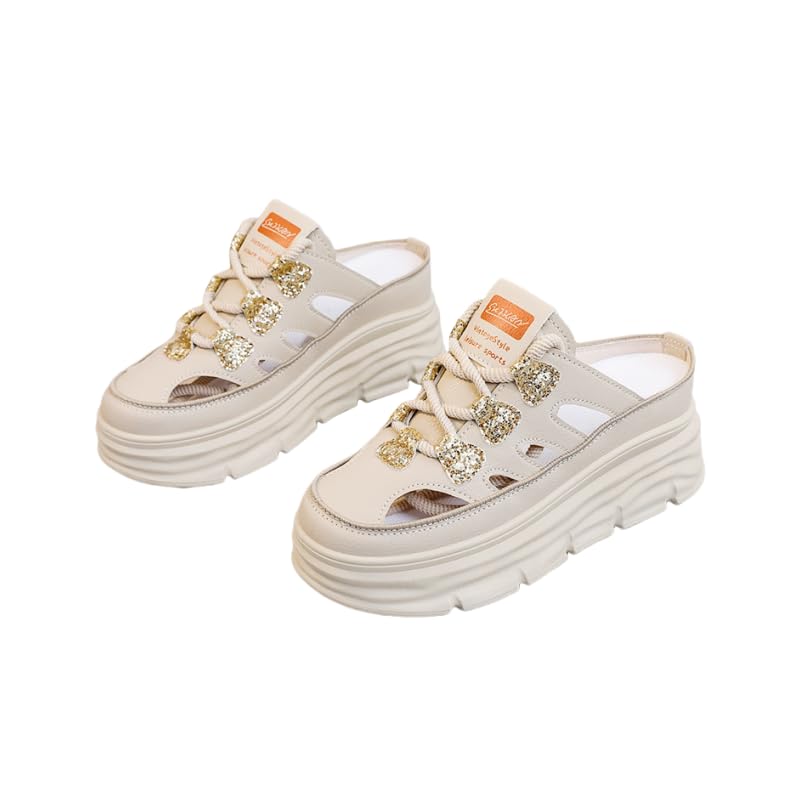 Women's Fashion Chunky Platform Sandals, Summer Hollow-Out Increased Height Casual Shoes, Breathable Faux Leather Slip-On Sneakers