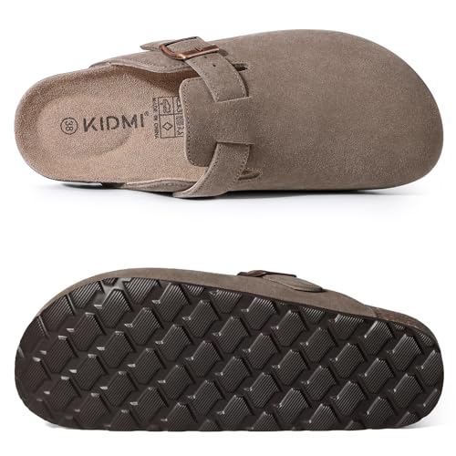 Image of KIDMI Genuine Suede Clogs for Women Men Cork Footbed Sandals Leather Mules Potato Shoes with Arch Support