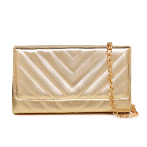 Bolsa Clutch Feminina Pequena Dourada Metalizada Matelasse CM Shoes Festa Madrinha