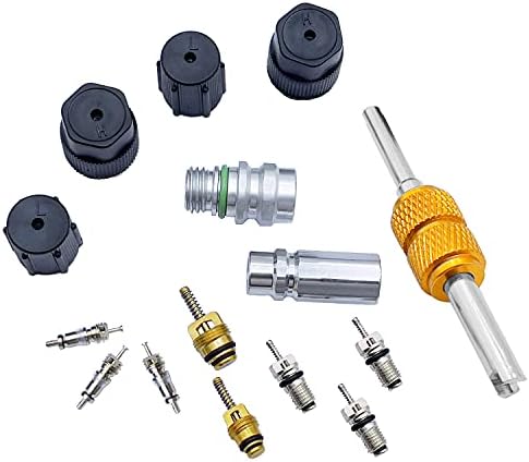 Air Conditioning Valve Core Kit | Cap & Valve AC R12 R134a Teflon Seal Refrigeration A/C Air Conditioning Service Valve Car & HVAC AC System Charging Port Seal Caps Kit