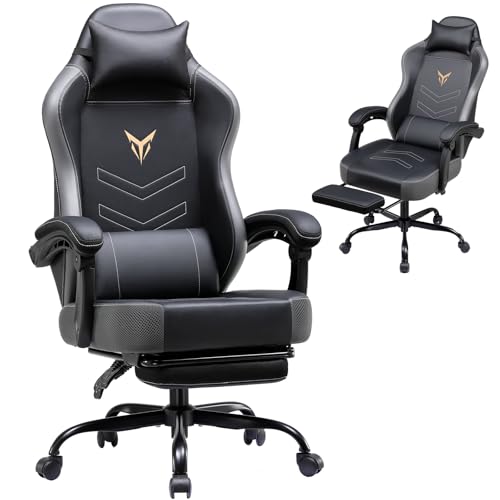 Image of GTPLAYER Gaming Chair, Office Chair High Back Computer Chair with Foot Rest for Adults, Leather Desk Chair Executive Ergonomic Height Adjustable with Headrest and Lumbar Support, 300lbs Grey