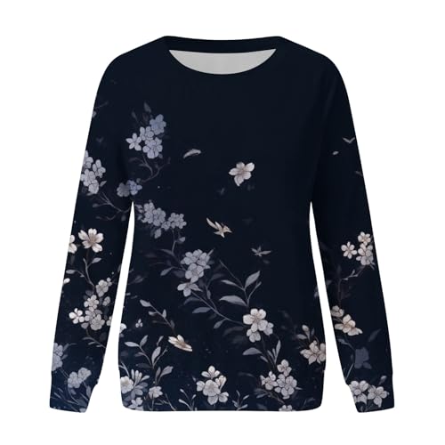 Pull décontracté pour femmes imprimé fleurs en coton doux col rond - 3