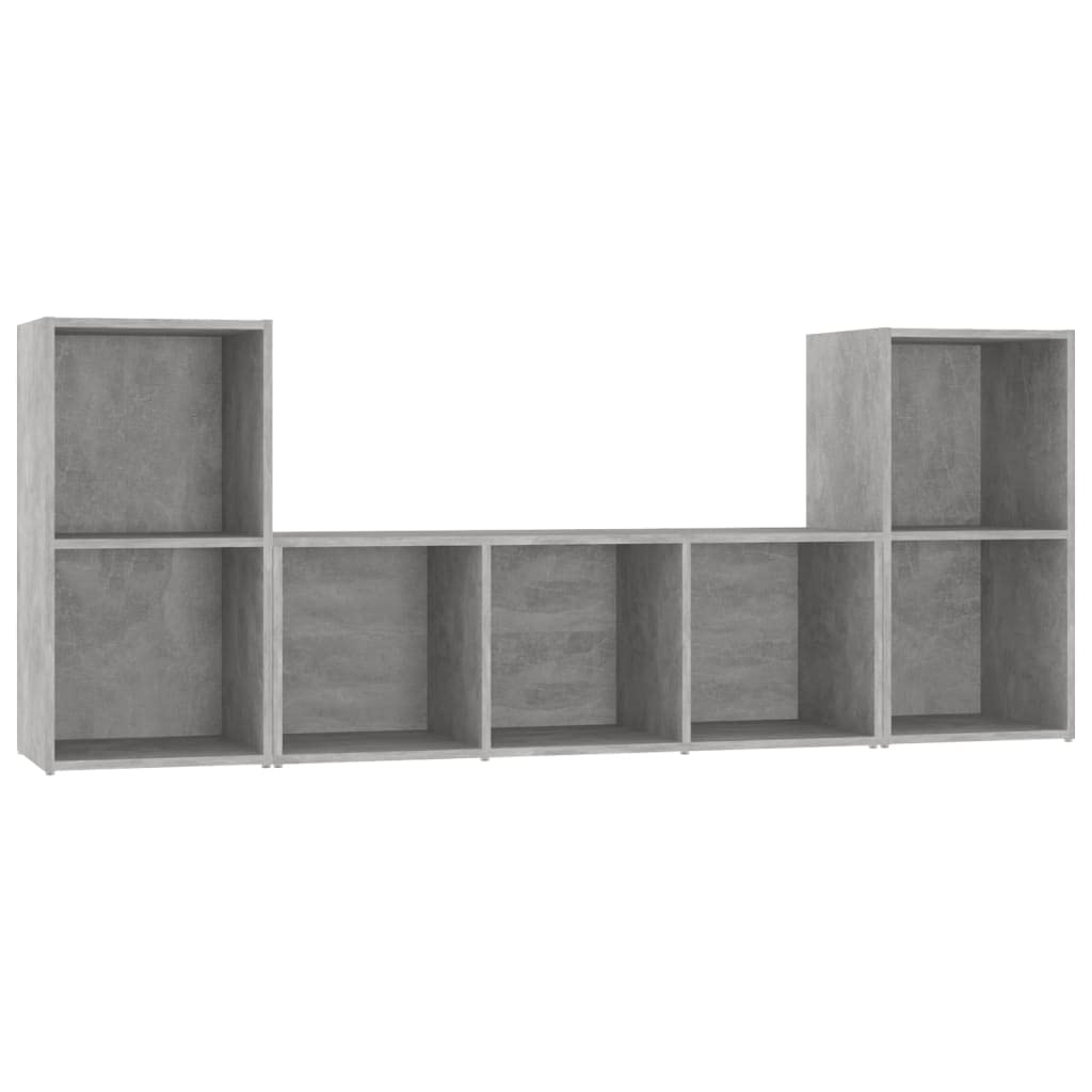 3-TLG. TV-Schrank-Set Betongrau aus Holzwerkstoff, modernes Lowboard für Wohnzimmer, vielseitiges Media-Center mit Stauraum, erweiterbares Design