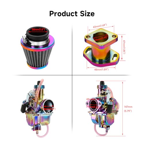 Image of FVRITO VM22 Carburetor Carb Jet Kit for Predator 212cc 196cc Coleman CT200U BT200X Mini Bike KT196 Go Kart Baja MB165 MB200 GX160 Clone Engine with Air Filter Intake Manifold Performance Parts Rainbow