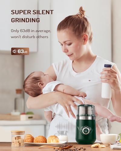 Image of SHARDOR Electric Super Silent Blade Coffee Grinder, Timed Grind Control Rotary Knob, Adjustable Coarse to Fine for Coffee Beans, Spices & Herbs, with 1 Removable Stainless Steel Bowl, Green