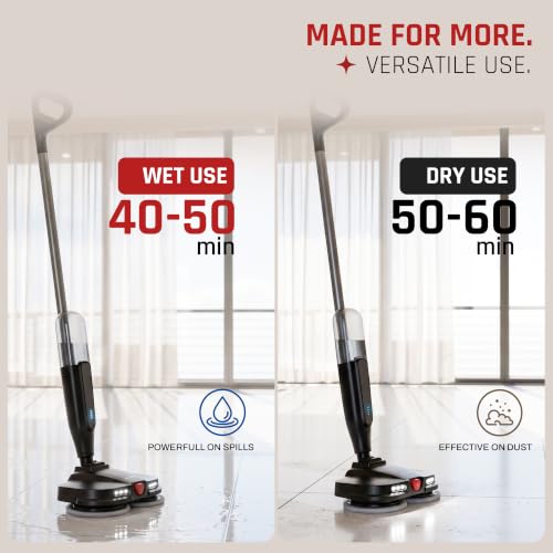 Image of Domestica Swirlo Spin Mop for Home | 2 in 1 Cordless Electric Mop | Upto 60 mins Runtime | Self Propelling | Dual Motor 280 RPM | LED Headlights | Flexible Swivel | Rechargeable | for All Floor Types