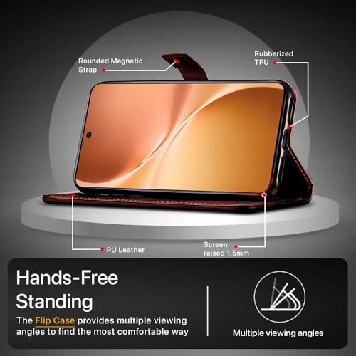 Image of WOW IMAGINE Shock Proof Flip Cover Back Case Cover for Vivo V60 5G | V60e 5G | Vivo T4 Pro 5G (Flexible | Leather Finish | Card Pockets Wallet & Stand | Chestnut Brown)