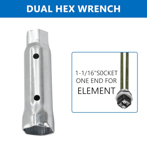 Image of RV Water Heater Element Wrench Socket, Hex Socket for Residential RV Camper | 1-1 /16 in x 1-1 /2 in x 6 in Dual Hex Wrench Removal Tool for Anode Rod, for Residential RV Camper Travel Trailer Motorhome