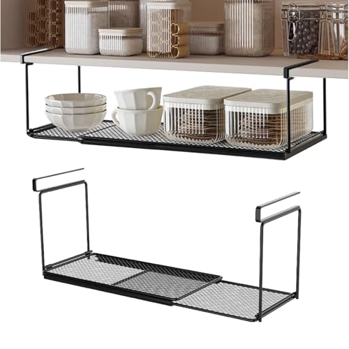 SANLIUBA Cesta Debajo del Estante,Cesta colgante metálica ajustable de 38-70 cm para estantes inferiores, adecuada para armarios de cocina, despensas y armarios para zapatos (negro)