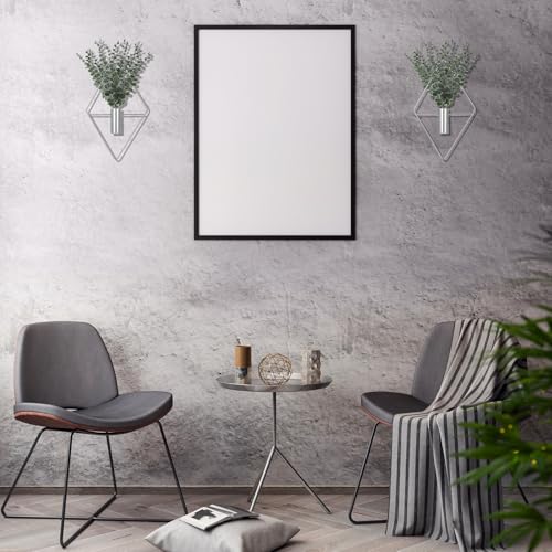 Image of Jexine Hanging Planters with Artificial Eucalyptus Metal Hanging Vase Indoor Plants Holder Modern Geometric Boho Bathroom Wall Decor for Living Room Home Office(Chrome Sliver,4 Pcs)