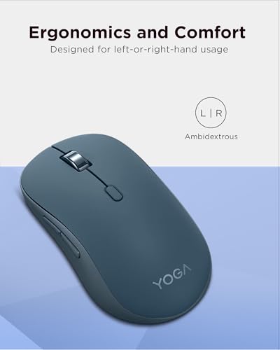 Image of Lenovo Yoga Bluetooth Silent Mouse, 3 Level DPI Adjustment, 36 Month Battery Life, Bluetooth 5.3, 3 Device Paring, Whisper Quiet, Programmable Buttons, Smooth Finish, Tidal Teal