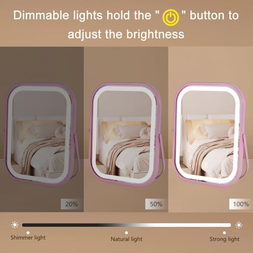 Lighted Vanity Mirror, Rechargeable Travel Makeup Mirror with Lights, 8''x6'' Desk Mirror with Lights,Make up Mirror with Lighting for Makeup Desk & Dressing Room