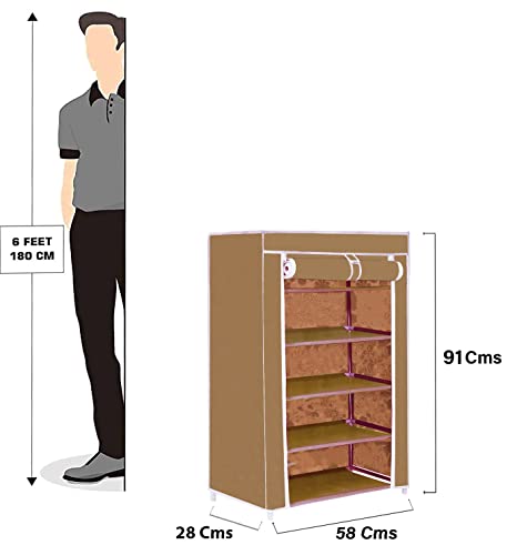 Image of FLIPZON | 5 Shelves Baby Foldable Wardrobe | Non-Woven Fabric Shelves | Chiku
