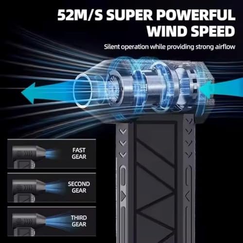 Image of Super Power Turbo Fan - Mini Air Duster, 52m /s High-Speed Wind, 10000mAh Rechargeable Cordless Electric Air Blower with LED Light - 3 Gears for Keyboard, PC, Car & Home Cleaning.