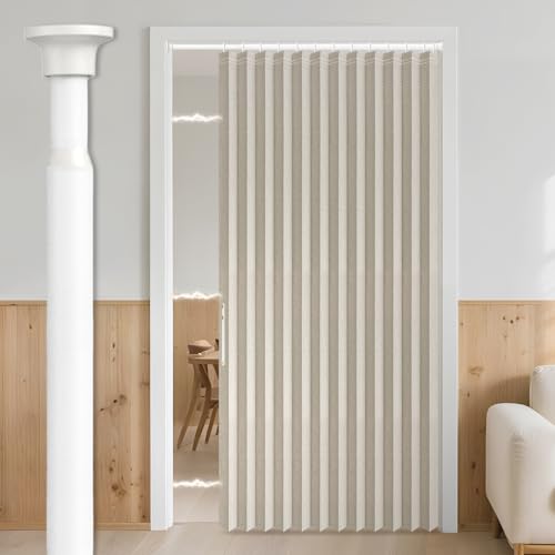 Image of AJAZZ 100% Blackout Door Curtain Accordion Door Closet Curtain Invisible Applicable Bedroom Room Living Room Doorway (1 Pack, 54 W x 78 L, Cream White+Rod)