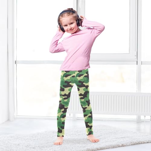 ALAZA Girls' Leggings Children's Yoga Pants Skinny Printed Dance Green Camouflage Comfortable 4T3