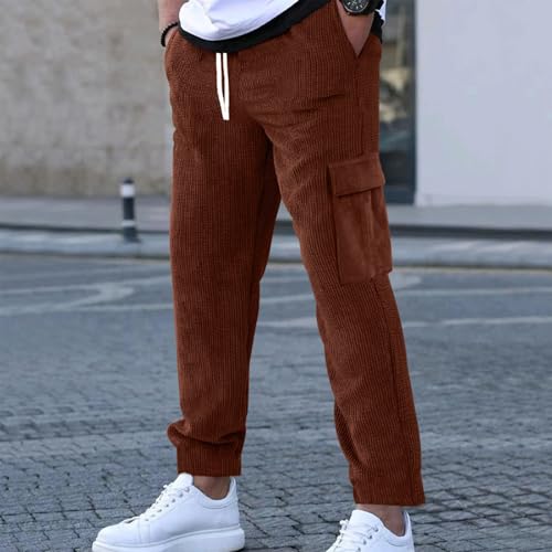 Men's Corduroy Cargo Sweatpants Casual Drawstring Waist Athletic Pants Fall Trendy Warm Workout Trousers2
