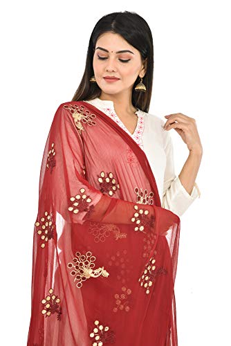 Image of YOUTHQUAKE Heavy Embroidered Work Chiffon Dupatta for Womens & Girls With Fancy Lace