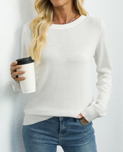 Image of QUALFORT Women's 100% Cotton Sweater, Basic Lightweight Long Sleeve Pullover