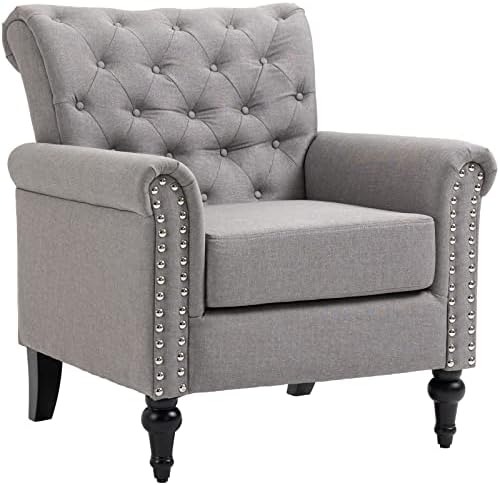 Amazon.com: Deolme Light Grey Accent Chair for Living Room- Mid Century ...