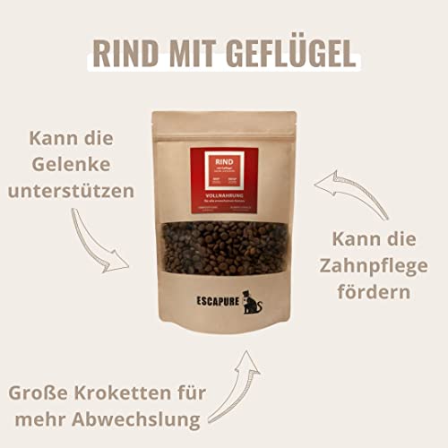 Escapure Katzen Trockenfutter Beutel | Rind mit Geflügel Trockenfutter in Premium Qualität | 600g | mit Reis und Vollei