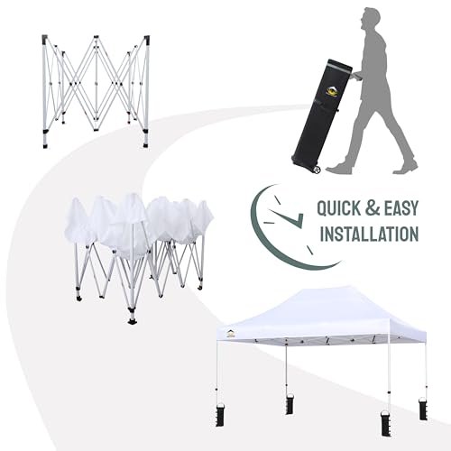 CROWN SHADES 10x15 Pop Up Canopy Tent, Commercial Heavy Duty, White