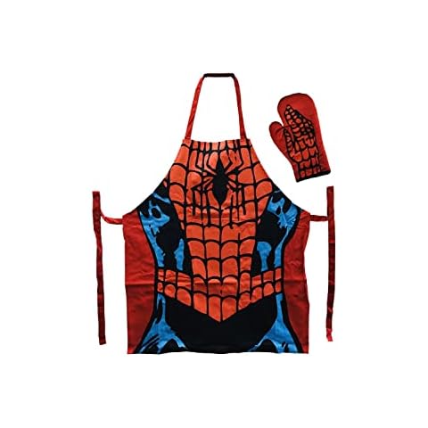 Marvel Spiderman Apron & Oven Glove Set, Red, One Size Cover