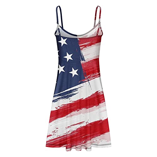 Summer Star Flag Sundress Women Spaghetti Strap A-Line Swing Beach Dress Casual Sleeveless Summer Babydoll Mini Dress #TOP4