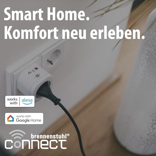 Brennenstuhl Connect WiFi Steckdose WAE 3600 XS01 mit Energiemessung (Smarte Steckdose 2.4 GHz kompatibel mit Alexa und Google Assistant, Matter, smart Plug mit Zeitschaltuhr, kostenlose App)