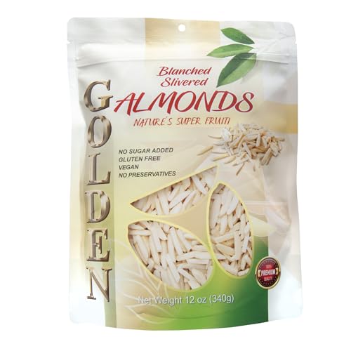 Golden Slivered Blanched Almonds 12 oz (340 g) | No Sugar Added, Gluten-Free & Vegan | Healthy Snack with No Preservatives | Perfect for Baking & Salads
