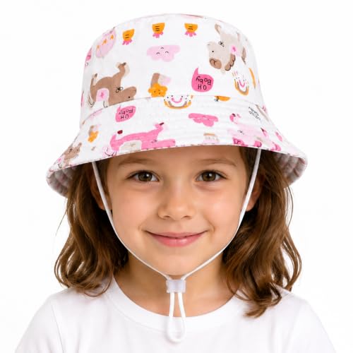 Image of VRITRAZ Unisex Kids Printed Bucket Hat | UV Protection Sun Hat with Adjustable Chin Strap & Summer Beach Travel Outdoor Cap for Toddlers & Children (4-12 Years)