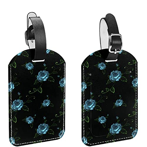 Lot de 2 étiquettes de bagage rose bleue porte-nom en cuir pour valises et sacs