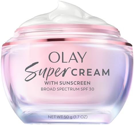 Olay Super Cream with Sunscreen SPF 30, Lightweight Face Moisturizer with Sun Protection, 5-in-1 Skin Care Benefits - Hydrating, Brightening, Firming - Niacinamide, Vitamin C, Collagen Peptide, 1.7 oz