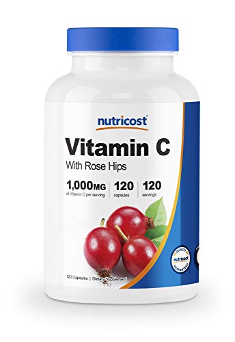 Nutricost Vitamin C with Rose Hips 1025mg, 120 Capsules - Vitamin C 1,000mg, Rose Hips 25mg, Premium, Non-GMO, Gluten Free Supplement