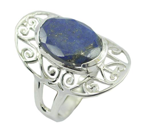 Bague en argent sterling 925 avec bague bleue en lapislazuli véritable