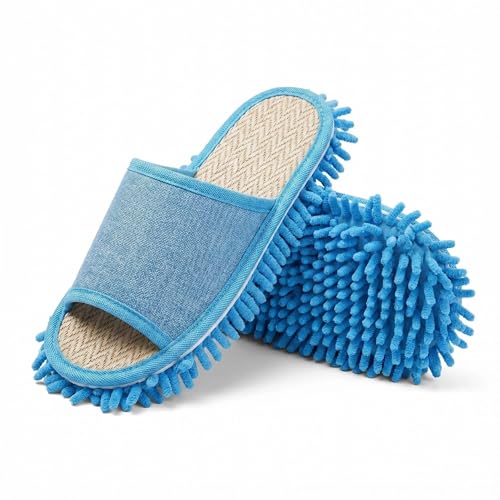 Satiskid Mop Slippers Microfiber Detachable Washable Floor Cleaning Slippers Lazy House Dusting Shoes Multifunction Slipper Tool for Women (Blue)
