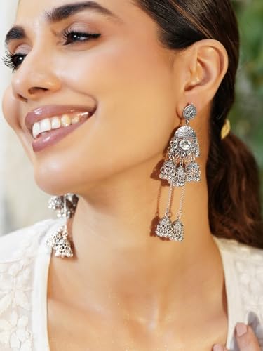 Image of Rubans Oxidised Jhumka Earrings Ghungroo Boho Statement Jewellery Gift for Women & Girls
