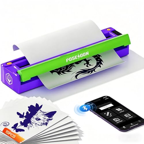 Vidattx Poseidon Tattoo Stencil Printer Machine with 10pcs Transfer Paper Wireless Bluetooth Thermal Tattoo Machine for Tattoo Artists & Enthusiasts& Beginner Support Smartphone PC Android iOS