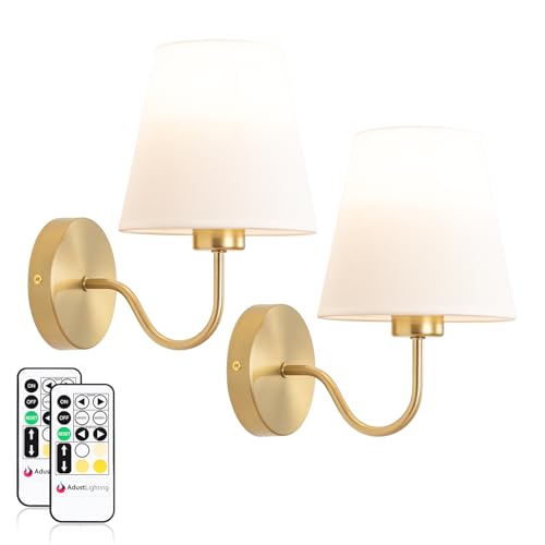 Adust Juego de dos lámparas de pared de latón antiguo con control remoto, regulable, recargable, 3 temperaturas de color LED